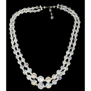 Vintage Glam Aurora Borealis Faceted Crystal Glass Necklace